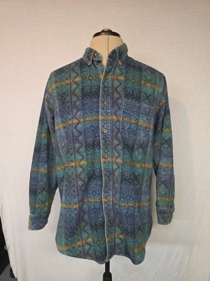 Vintage 90s LL Bean Southwest Tribal Aztec Flannel Shirt Made in USA Size L - Image 1 of 4
