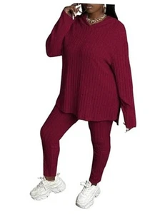 Women's Plus Size Two Piece Outfits Sweatsuits Sets Long 3X-Large Plus Wine Red - Picture 1 of 6