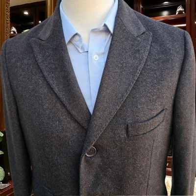 Saks Fifth Avenue Overcoat Size 40 Peak Lapel Wool Cashmere Blend Ticket Pocket - Image 1 of 4