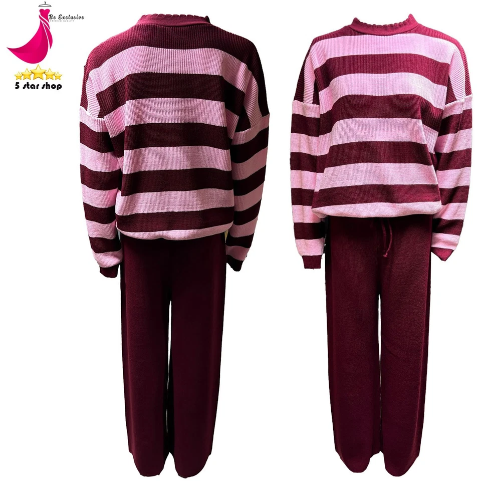 Damas Mujeres 2 Piezas Tejido Cosido Pierna Ancha Co-Ord Traje Suéter Ropa de Salón Conjunto Foto 1 de 1