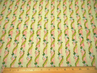 Tela de algodón premium por yarda VENTA azul verde floral rosa cinta en verde claro #PC Foto 1 de 2