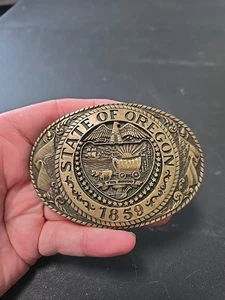 Oregon The Great State Seal Serie Vintage Tony Lama massive Messing Gürtelschnalle - Bild 1 von 2