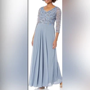 Jkara Slate Blue/Gray Long Dress Size 6P NWT - Picture 1 of 12
