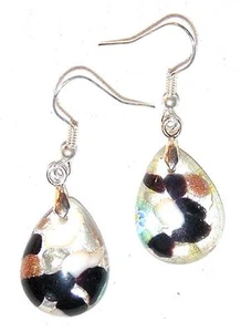 EARRINGS E35 Fused Glass BLACK & SILVER FOIL DANGLES - Picture 1 of 1