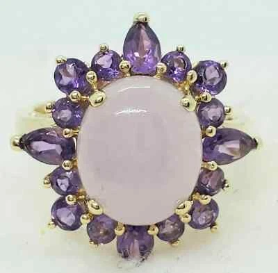 Increíble anillo redondo de oro amarillo de 14k sobre lavanda jade pera amatista/ópalo halo Foto 1 de 4