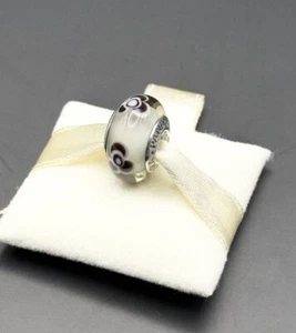 Pandora Blume 3 Blütenblätter Grau Lila Murano Glas Charm S925 ALE + Box 790642 - Bild 1 von 7