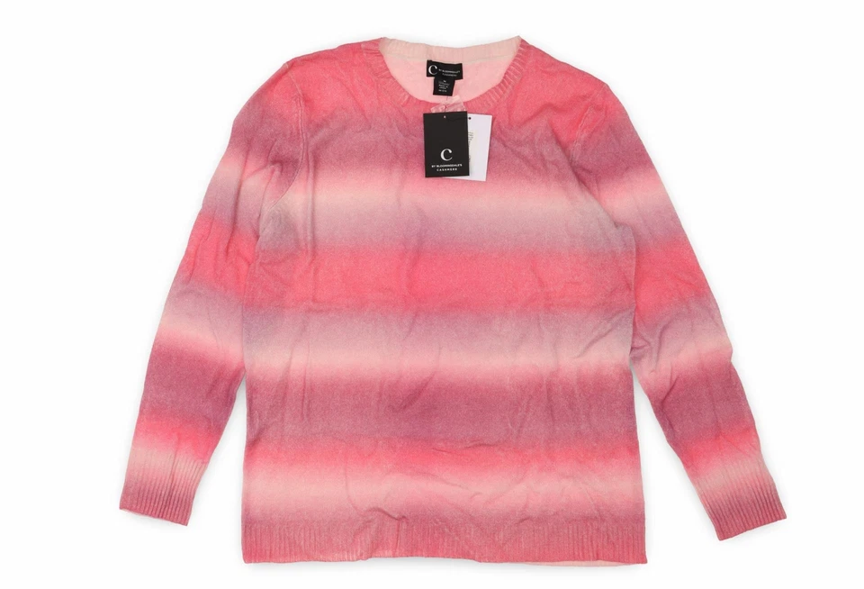 C by Bloomingdale's Ombre Stripe Long Sleeve Sweater Pink Size M