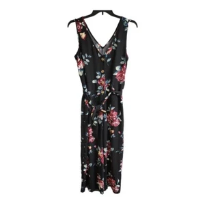 Xhilaration Womens Black Floral Sleeveless V-Neck Belted Button Jumpsuit Size L - Picture 1 of 7