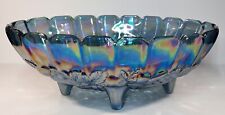 Indiana Harvest Grape Iridescent Blue Oval Footed Fruit Bowl Carnival Glass 12"