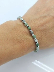 NATURAL JADE GEMSTONES BEADED BRACELET LIGHT GREEN WOMEN'S MEN'S - Picture 1 of 7