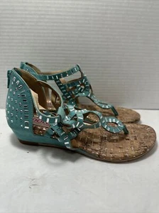 Dolce Silver Nieten Türkis, blaugrün Mini Keilabsatz Sandalen Gr. 7M Knöchel G-10 NEU - Bild 1 von 4