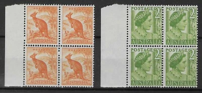 AUSTRALIA 1952-53. 1/2d, 2d COIL BLOCKS OF 4 MNH.  SG. 228d, 237b.  (8603) - Image 1 of 2