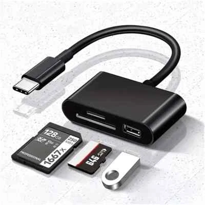 NEW! USB C SD Card Reader 3 IN 1 Micro SD to Type C OTG Adapter for SDHC SDXC TF - Image 1 of 4