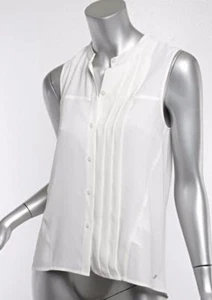 ARMANI EXCHANGE Womens White Pleated Button-Down Sleeveless Top Blouse XS NWT - Picture 1 of 5