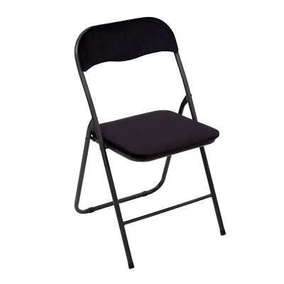 SPETEBO Metall Klappstuhl mit Samt Polster - schwarz - Gäste Beistell Küchen Klapp Stuhl