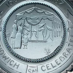 Sandwich MA Glass Museum celebra 350 ANNI Cape Cod 1987 piatto tazza coppia punti - Foto 1 di 9