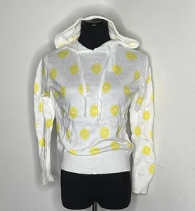 Aqua Womens Sweaters Medium White Yellow Hooded Lemon Long Sleeve Casual - Picture 1 of 5