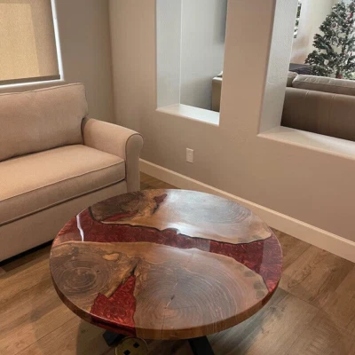 Mesa de resina epoxi de 30" moderna mesa de madera con borde vivo para muebles de hogar pasillo decoración Foto 1 de 4