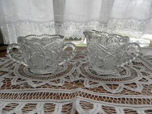 Antique pres cut sawtooth sugar & creamer set star design - Picture 1 of 10