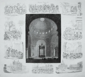Rom Roma Italien Italia Peterskirche Papst Souvenirblatt alter Stahlstich 1856 3 - Picture 1 of 6