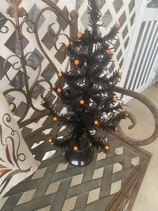 20" Black Vintage Hallmark  Halloween Tree With Orange Beads - Picture 1 of 4