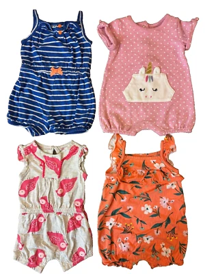 Carters Baby Girl Clothes Lot 3 Months Rompers Outfits Summer Bundle Flower Bird - Image 1 of 4