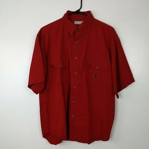 Bugle Boy Company Shirt Men's Large Red Button Front Short Sleeve Crest - Picture 1 of 9