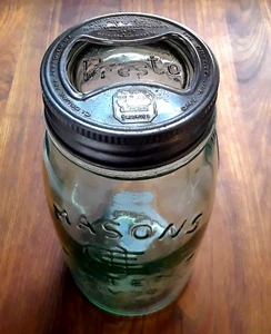 MASONS PATENT 1858 JAR Presto Glass Lid ~ Antique Reproduction ~ GREEN QUART - Picture 1 of 19