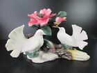 Vintage Porcelain Capodimonte 2 White Doves with Pink Anenome Flower And Buds