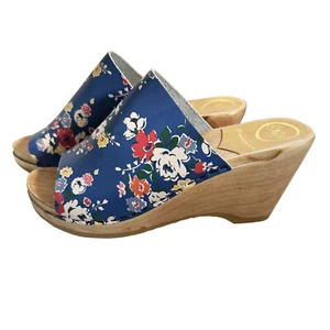 NO. 6 Blue Floral Print Peep Toe Clog Slide on Wedge Size 39 US 8.5-9 NEW - Picture 1 of 13
