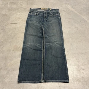 BKE Jeans Mens 34x32 Blue Straight Tyler Pants Dark Wash Denim Whiskered Grunge - Picture 1 of 10