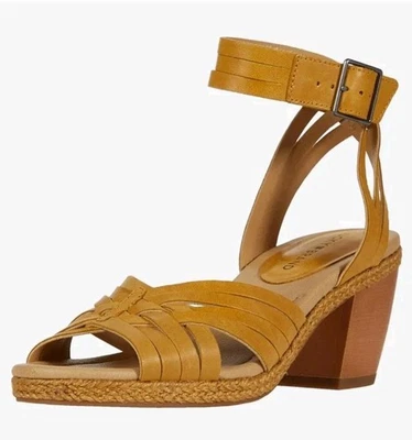 Lucky Brand 黄色皮革 Nooxa 块跟波西米亚夏季凉鞋 尺码 11M — 第 1/4 张图片