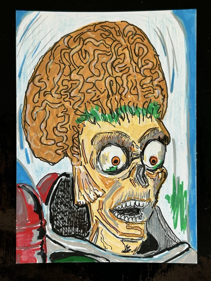 ACEO Sketch Trading Card 1/1 * 1996 Mars Attacks! Martian Original Art Acrylic - Image 1 of 1