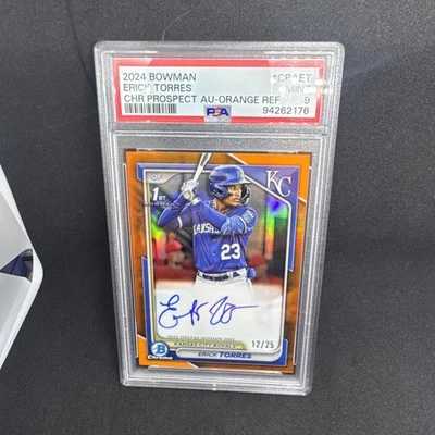 2024 BOWMAN CHROME PROSPECT ORANGE REFRACTR ERICK TORRES AUTO # /25 PSA9 - Image 1 of 2
