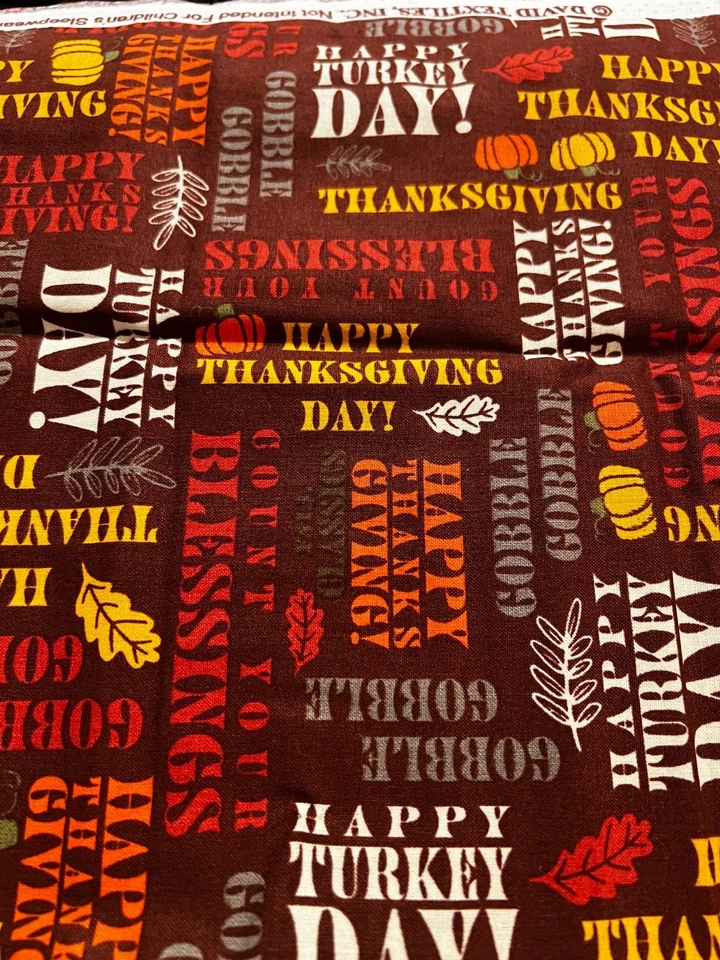 Happy Turkey Day 100% Cotton Fabric  Fat Quarter 18" x 21" Thanksgiving - Image 1 of 1