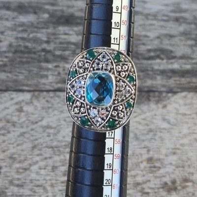 Anillo Nicky Butler Plata de Ley 925 Talla 7 Aqua Cuarzo Calcedonia Topacio Nuevo en Caja Nuevo Foto 1 de 4