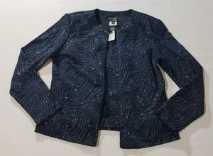 XSCAPE Petite BY JOANNA CHEN 2 PC BLACK Blue GLITTER FORMAL TOP SZ M USA - Picture 1 of 8