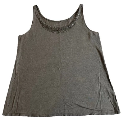 Camiseta sin mangas Eileen Fisher para mujer L gris con lentejuelas adornada 100 % lino elástica Foto 1 de 4
