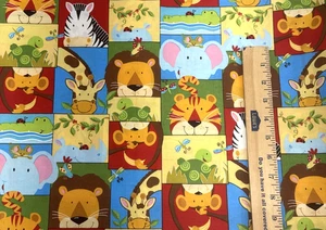 Vintage Baby Jungle Animal Patchwork Cotton Fabric Bright BT Half Y #20 - Picture 1 of 4