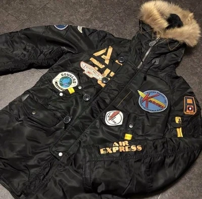 AVIREX N3B Chaqueta Negro Talla L Abrigo Militar Invierno Usado - Imagen 1 de 3