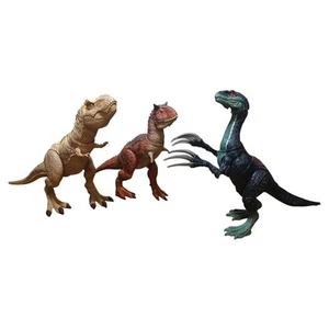 Mattel Jurassic World Dinosaurio Lote de 3 T-Rex, Carnotaurus Toro, Therizinosaurus - Imagen 1 de 10