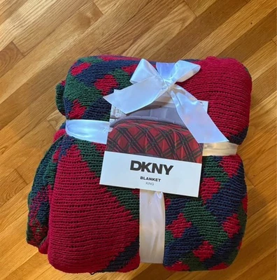Manta DKNY Heritage a Cuadros Talla King NUEVA Roja Azul Verde Suave Vacaciones Acogedora Foto 1 de 3