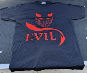 Vintage Hanes Fifty Fifty Blank T Shirt Black Single Stitch USA Sz L “Get Evil”! - Picture 1 of 8
