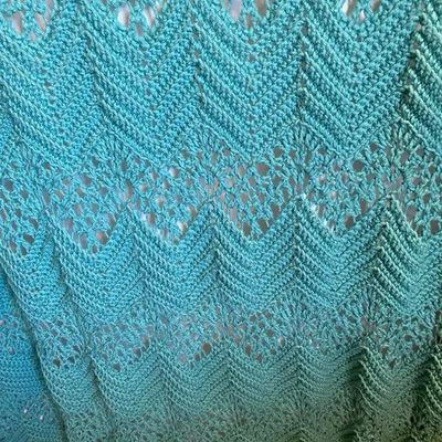 Vtg. Afghan Throw Blanket Crocheted With Rotating Chevron & Lace Patterns - Image 1 of 4