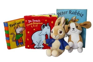 Baby Infant Bundle - Plush Cloth Books, Dr Seuss, Maisy, Peter Rabbit Plush Toys - Picture 1 of 19