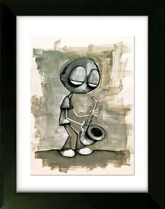 Limited Edition Drawing with Frame - Sax - Art by SLAZO - 16x20 - Picture 1 of 3