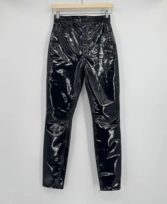 Pantalones ajustados de tiro alto de cuero sintético brillante negro rag & bone para mujer talla 24 Foto 1 de 4