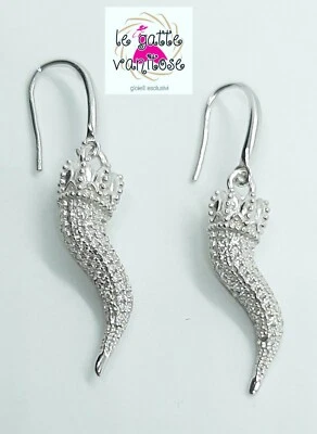 🌶Orecchini Donna pendenti argento 925 pavè con zirconi CORNO  Portafortuna 🌶 - Immagine 1 di 4