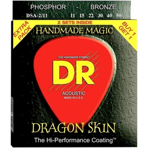 DR Strings 2 Pack DSA-2/11 Dragon-Skin Phosphor Bronze Acoustic Strings - Picture 1 of 1