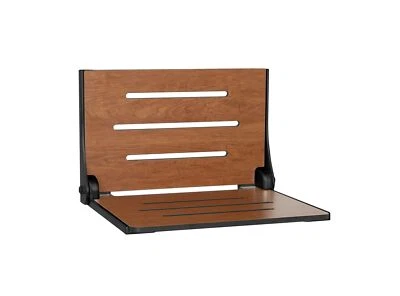 Asiento de banco de ducha plegable Seachrome Silhouette de montaje en pared, asiento de teca rústica con... Foto 1 de 4